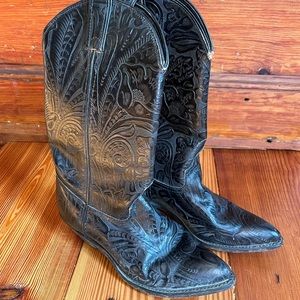 Code West Black Embossed Cowboy Boots